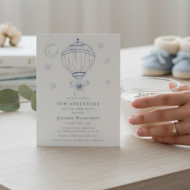 Convites Blue Hot Air Balloon Adventure Baby Shower  (Criador carregado)