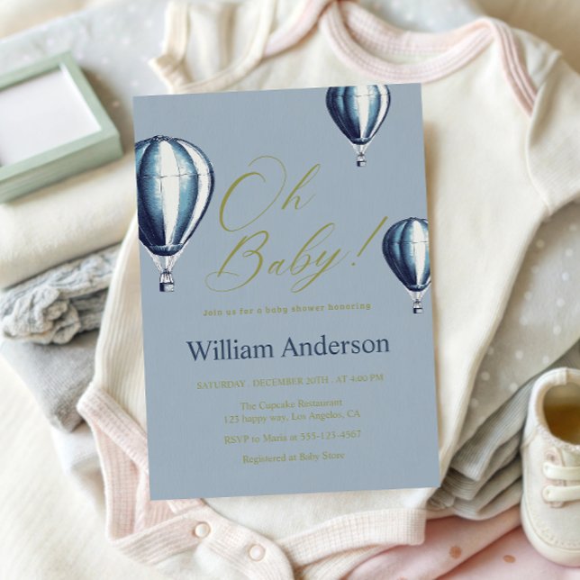 Convites Blue Hot Air Balloon Baby Shower Invitation  (Criador carregado)