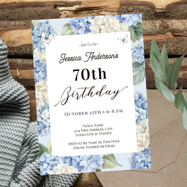 Convites Blue Hydrangea 70º Aniversário Jardim Adulto (Criador carregado)