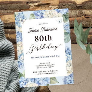 Convites Blue Hydrangea 80º Aniversário Jardim Adulto