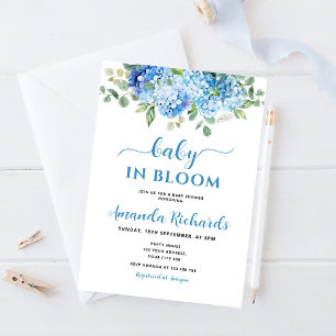 Convites Blue Hydrangea Baby in Bloom Chá de fraldas