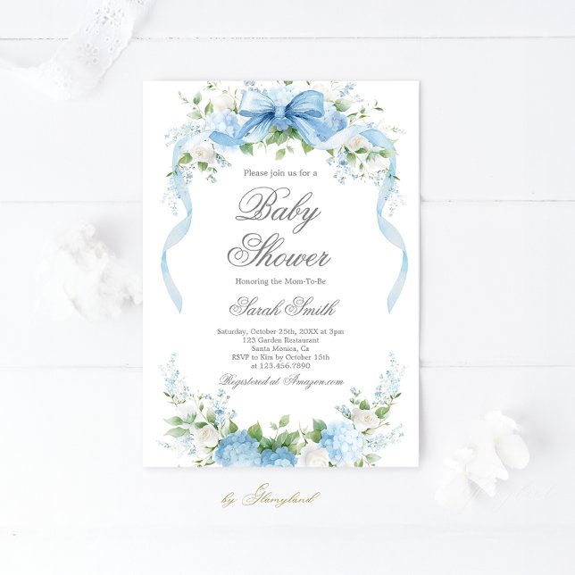 Convites Blue Hydrangea Baby Shower Boy Invitation (Criador carregado)