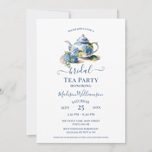 Convites Blue Hydrangea Bridal Tea Party (Frente)