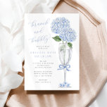 Convites Blue Hydrangea Brunch e Champanhe prateado<br><div class="desc">Esta bela design apresenta flores azuis de hydrangea e seu texto personalizado. Use o formulário modelo para adicionar suas informações.</div>