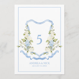 Convites Blue Hydrangea Crest Monogram Card