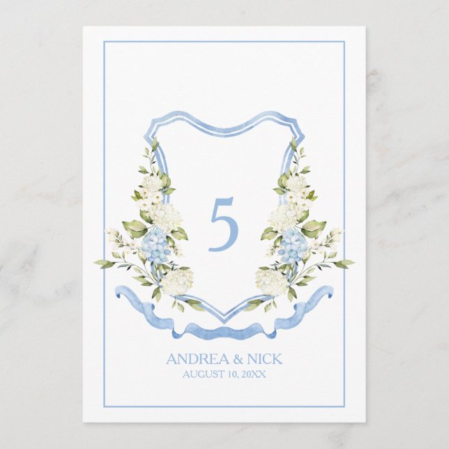 Convites Blue Hydrangea Crest Monogram Card (Frente)