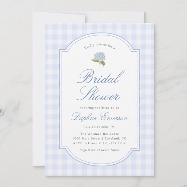 Convites Blue Hydrangea Floral Bridal Shower (Frente)