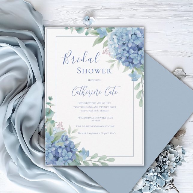 Convites Blue Hydrangea Floral Bridal Shower (Criador carregado)