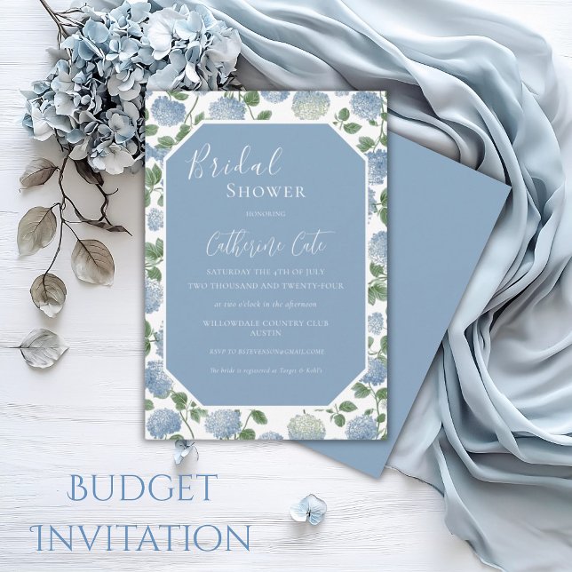 Convites Blue Hydrangea Floral Bridal Shower Invitation (Criador carregado)