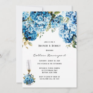 Convites Blue Hydrangea Floral Butterfly Brunand Bubble