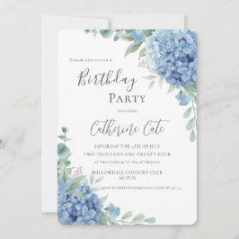 Convites Blue Hydrangea Floral Elegant Birthday
