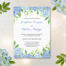 Convites Blue Hydrangea Floral Greenery Casamento