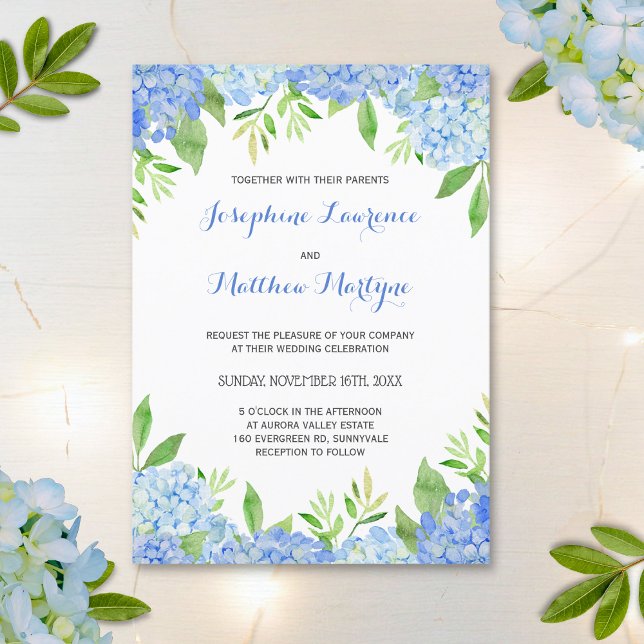 Convites Blue Hydrangea Floral Greenery Casamento (Criador carregado)