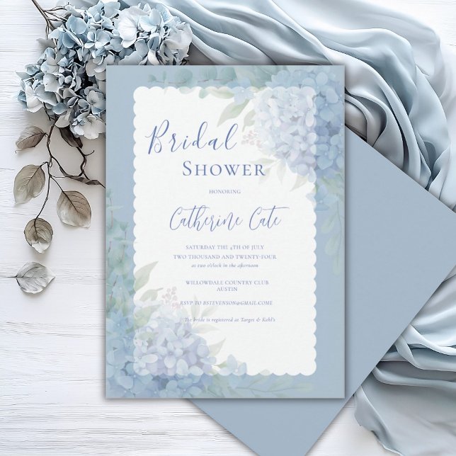 Convites Blue Hydrangea Floral Pastel Bridal Shower (Criador carregado)