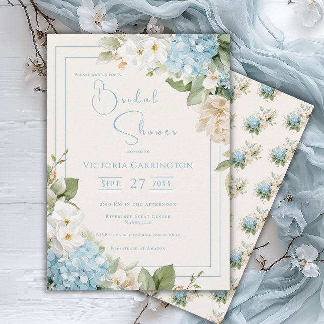 Convites Blue Hydrangea Floral Watercolor Bridal Shower (Criador carregado)
