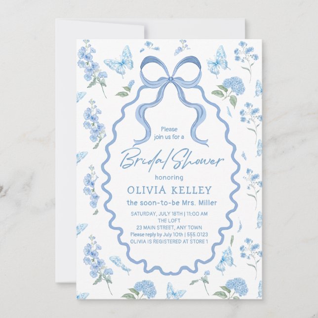 Convites Blue Hydrangea Flower Bridal Shower Invitation (Frente)