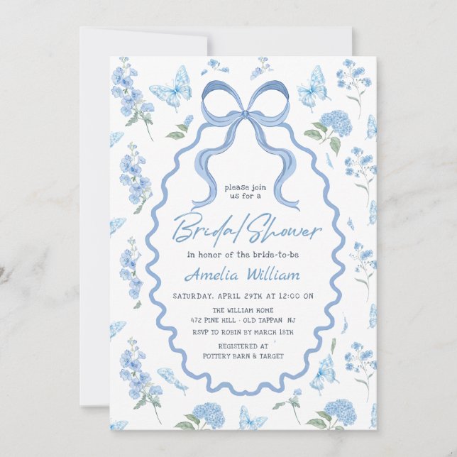 Convites Blue Hydrangea Flowers Bridal Shower Invitation (Frente)