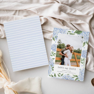 Convites Blue Hydrangea Foto com quadro Salvar data