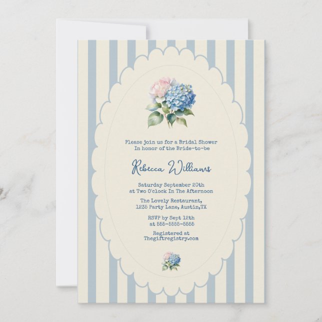 Convites Blue Hydrangea French Country Bridal Shower (Frente)