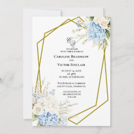 Convites Blue Hydrangea Geometric Wedding Invitation