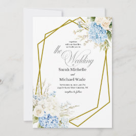 Convites Blue Hydrangea Geometric Wedding Invitation