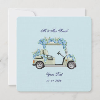 Convites Blue Hydrangea Golf Cart Floral Wedding Invitation
