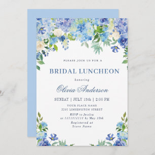 Convites Blue Hydrangea Greenery Watercolor Bridal Luncheon