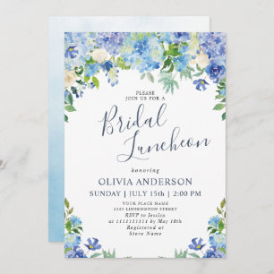 Convites Blue Hydrangea Greenery Watercolor Bridal Luncheon