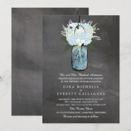 Convites Blue Hydrangea Mason Jar Chalkboard | Casamento