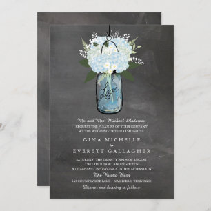 Convites Blue Hydrangea Mason Jar Chalkboard Casamento
