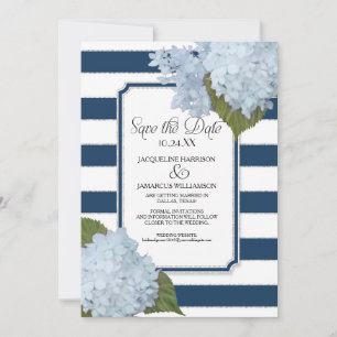 Convites Blue Hydrangea Save the Date Floral Listrado Largo