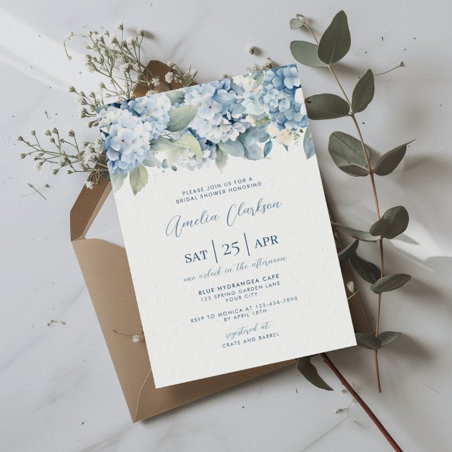 Convites Blue Hydrangea Something Blue Bridal Shower Invite (Criador carregado)