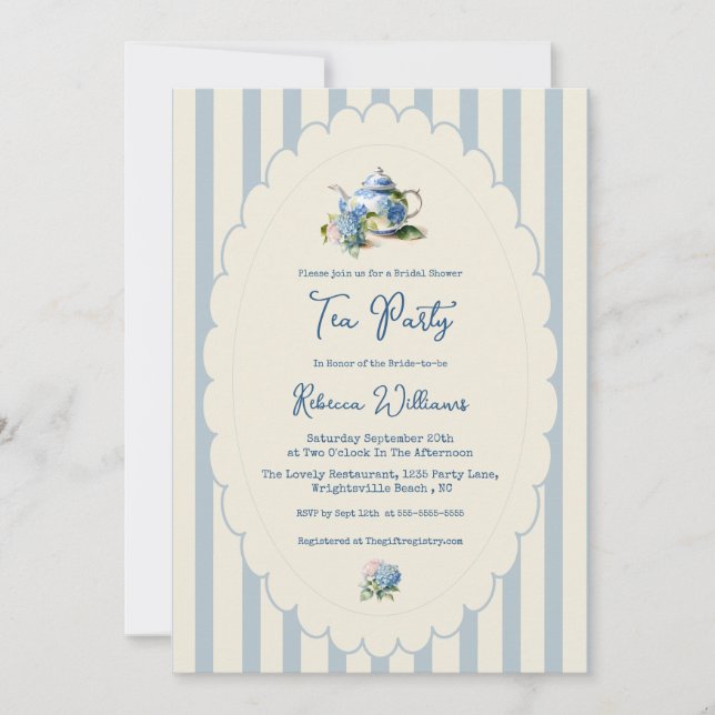 Convites Blue Hydrangea Tea Party Bridal Shower (Frente)