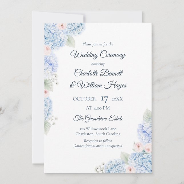Convites Blue Hydrangea Watercolor Floral Invitation (Frente)
