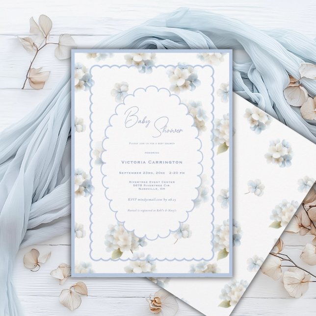 Convites Blue Hydrangeas Elegant Baby Shower (Criador carregado)
