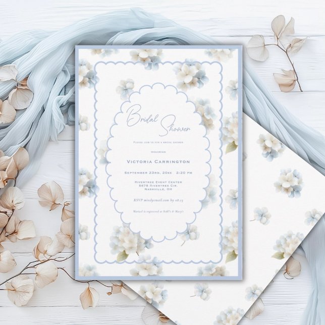 Convites Blue Hydrangeas Elegant Bridal Shower (Criador carregado)