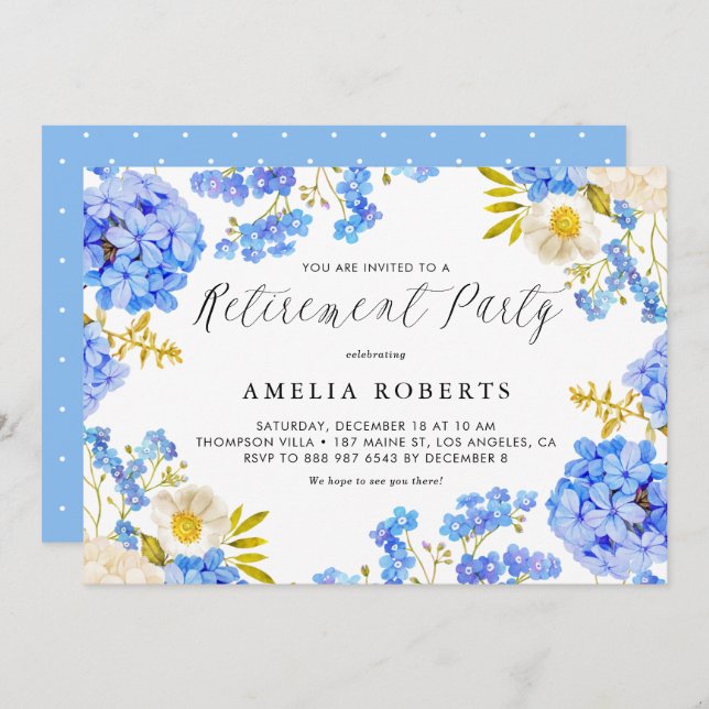 Convites Blue Hydrangeas Floral de inverno (Frente/Verso)