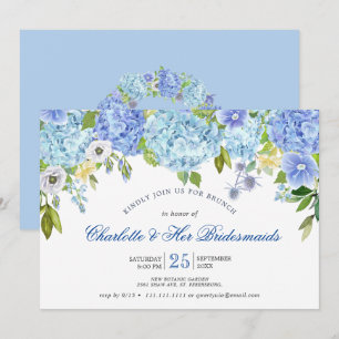 Convites Blue Hydrangeas Floral Greenery Bridesmaids Brunch
