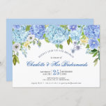 Convites Blue Hydrangeas Floral Greenery Bridesmaids Brunch<br><div class="desc">O convite para lanchonetes florais chic apresenta uma borda superior de rosas brancas de marfim e verde. Personalize com seus detalhes de brunch da madrinha em scripts modernos,  com letra manuscrita,  e em caracteres tradicionais sans serif. Convites invertendo para joias ricas em verde-jasper.</div>