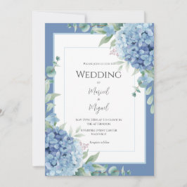 Convites Blue Hydrangeas Floral Photo Elegant Wedding