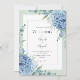 Convites Blue Hydrangeas Floral Photo Elegant Wedding