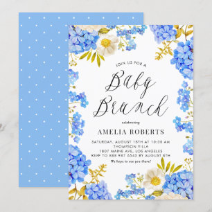 Convites Blue Hydrangeas Floral Winter Chá de fraldas Brun