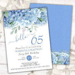 Convites Blue Hydrangeas Watercolor Floral 65º Aniversário