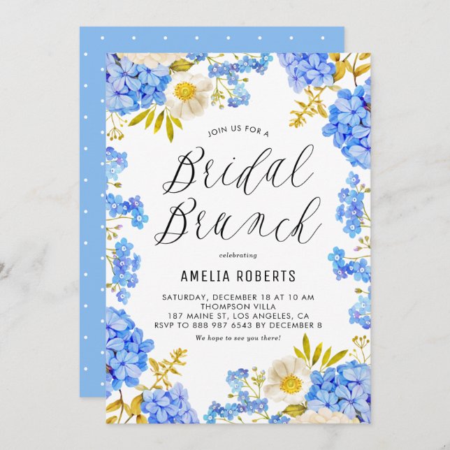 Convites Blue Hydrangeas Winter Floral Bridal Brunch (Frente/Verso)