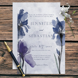 Convites Blue Iris Flowers Blue Modern Weding Invitation