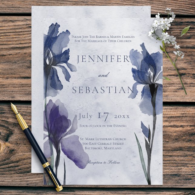 Convites Blue Iris Flowers Blue Modern Weding Invitation (Criador carregado)