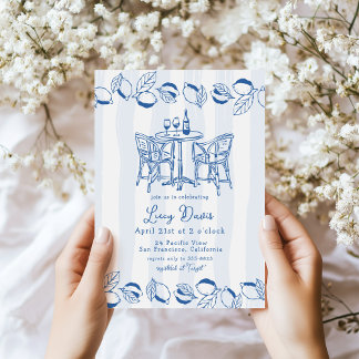 Convites Blue Italian Bistro Lemon Stripe Bridal Shower