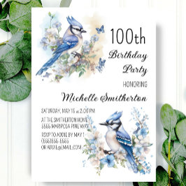 Convites Blue Jay Bird Flowers Springtime 100º aniversário