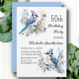 Convites Blue Jay Bird Flowers Springtime 50º aniversário