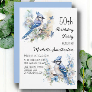 Convites Blue Jay Bird Flowers Springtime 50º aniversário